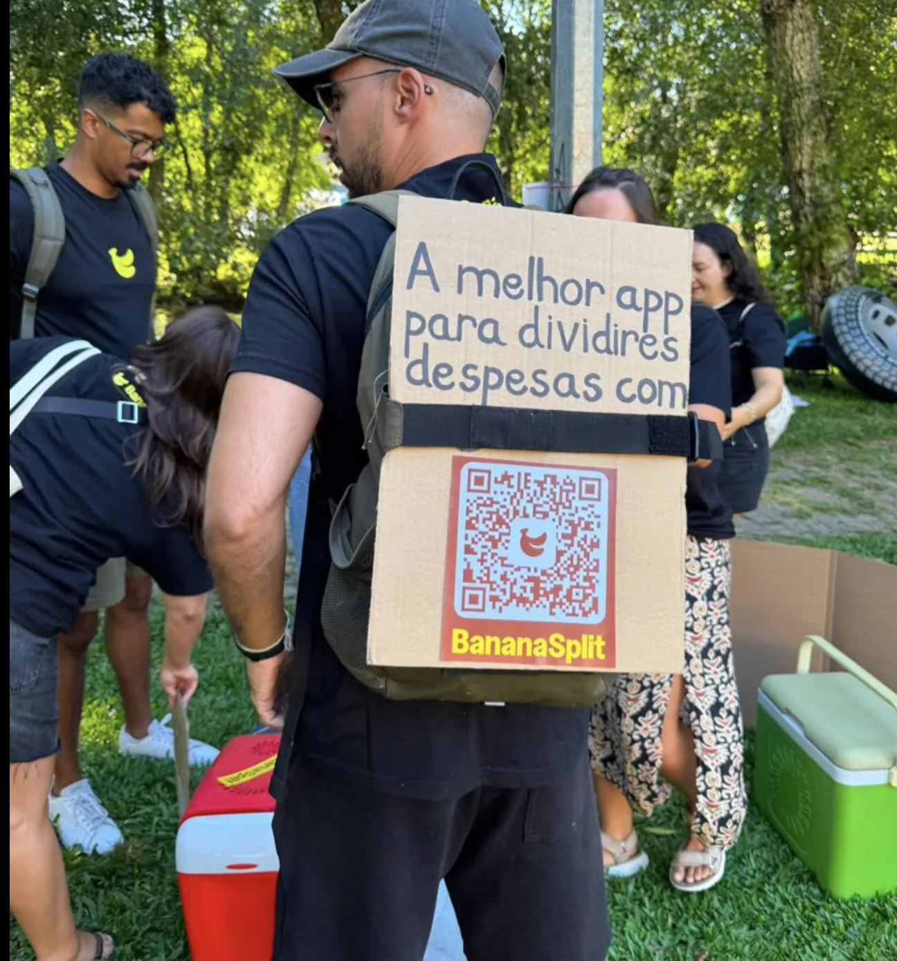 The BananaSplit team carrying campaign equipment to the spot