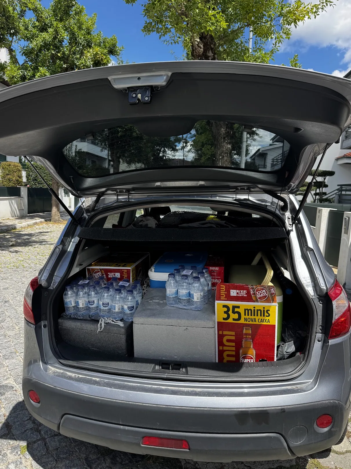 Campaign equipment and drinks packed into the car