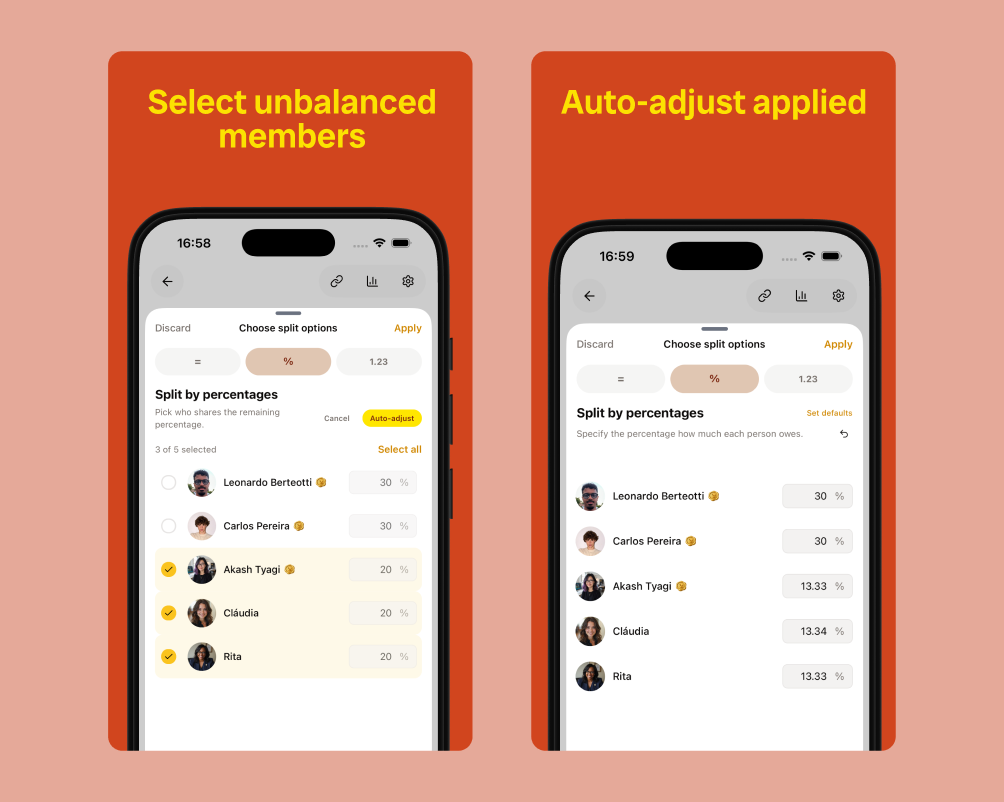Como o BananaSplit ajusta automaticamente divisões por percentagem