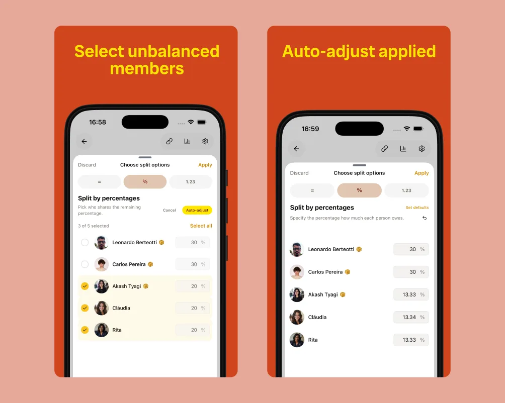 How BananaSplit auto-adjusts percentage splits
