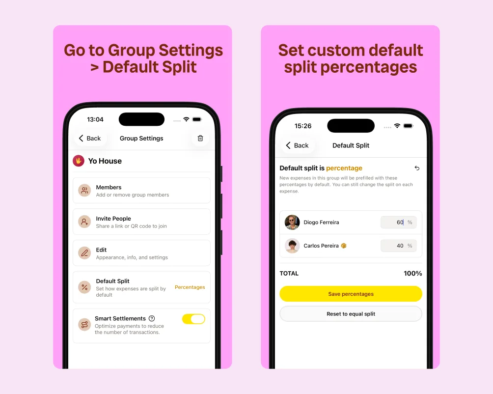How to set custom default split percentages in BananaSplit