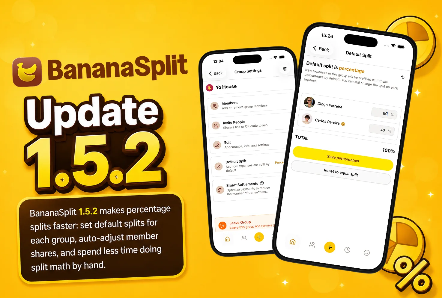 BananaSplit 1.5.2 update showing default splits and percentage split screens