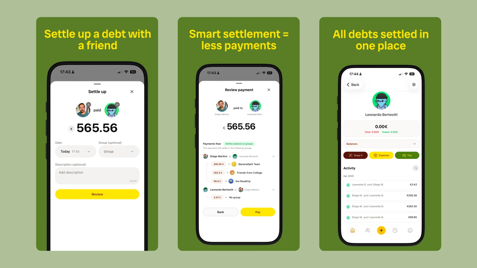 Settle up debts in BananaSplit with smart settlement and one place for settled payments