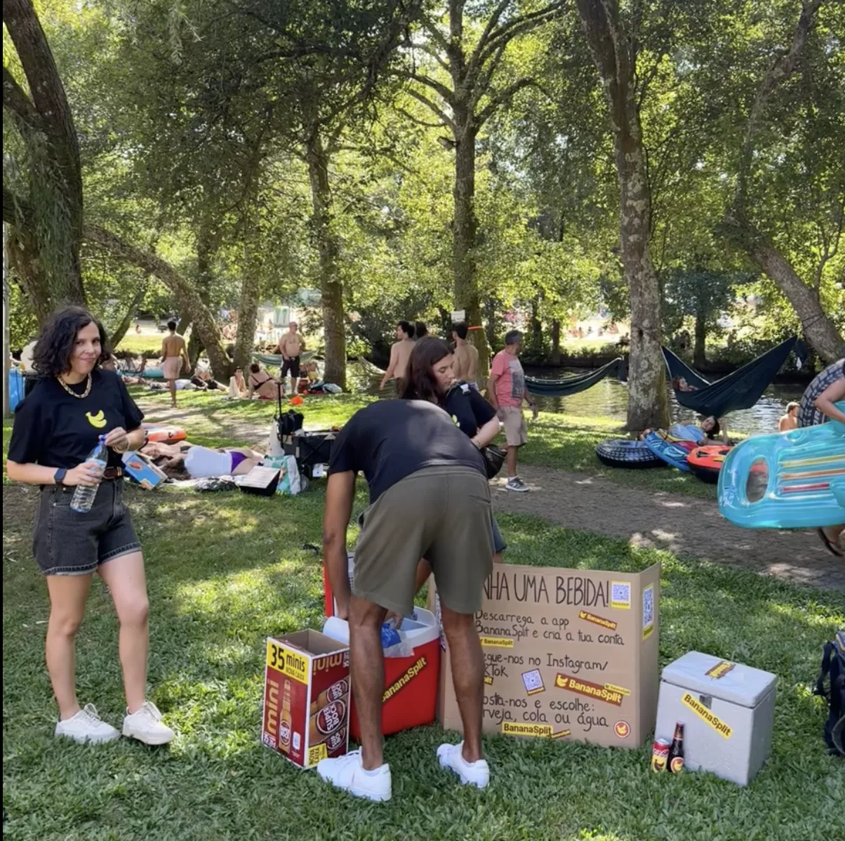 BananaSplit team setting up the campaign by the river